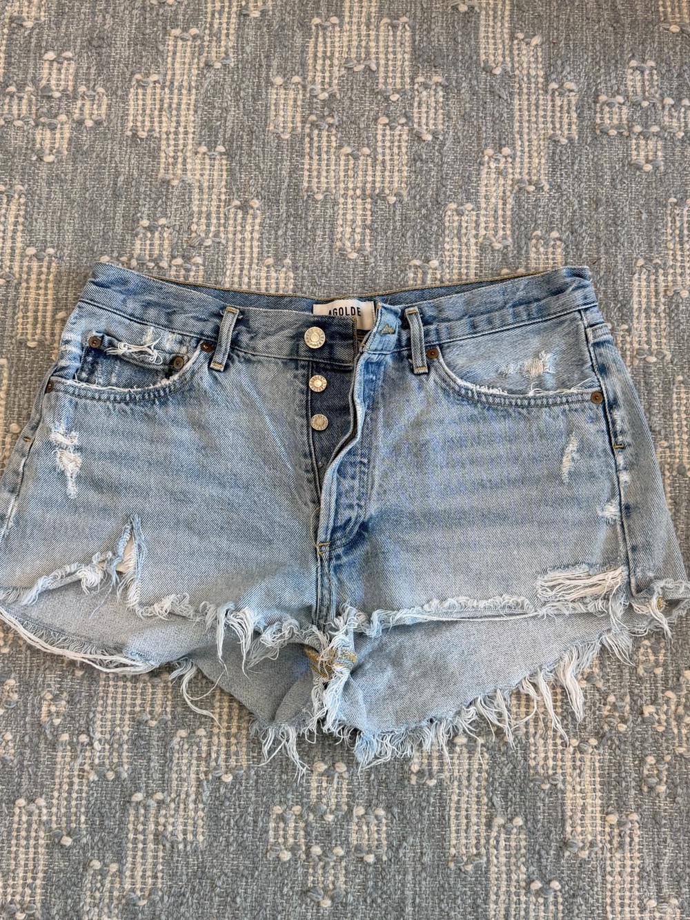 Agolde Parker Light Blue Distressed High-Rise Jean Shorts